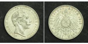 3 Mark Kingdom of Prussia (1701-1918) Silver Wilhelm II, German Emperor (1859-1941)