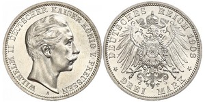 3 Mark Kingdom of Prussia (1701-1918) Silver Wilhelm II, German Emperor (1859-1941)