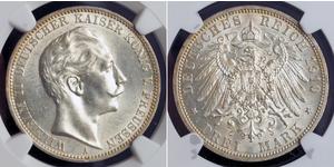 3 Mark Kingdom of Prussia (1701-1918) Silver Wilhelm II, German Emperor (1859-1941)