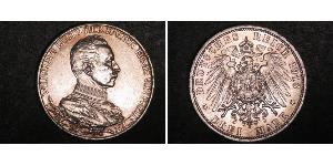 3 Mark Kingdom of Prussia (1701-1918) Silver Wilhelm II, German Emperor (1859-1941)
