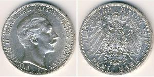 3 Mark Kingdom of Prussia (1701-1918) Silver Wilhelm II, German Emperor (1859-1941)