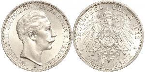 3 Mark Kingdom of Prussia (1701-1918) Silver Wilhelm II, German Emperor (1859-1941)