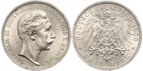 3 Mark Kingdom of Prussia (1701-1918) Silver Wilhelm II, German Emperor (1859-1941)