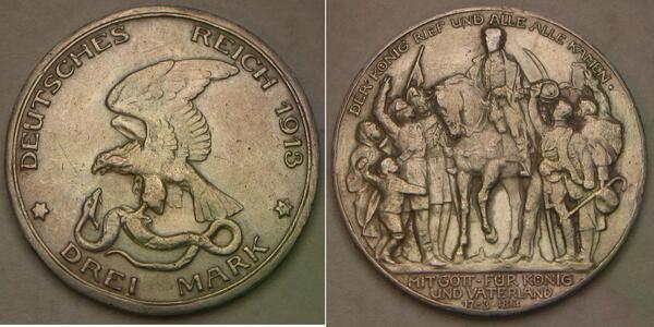 3 Mark Kingdom of Prussia (1701-1918) Silver 
