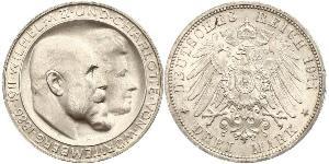 3 Mark Kingdom of Württemberg (1806-1918) Silver Wilhelm II, German Emperor (1859-1941)