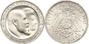 3 Mark Kingdom of Württemberg (1806-1918) Silver Wilhelm II, German Emperor (1859-1941)