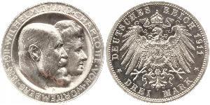 3 Mark Kingdom of Württemberg (1806-1918) Silver Wilhelm II, German Emperor (1859-1941)