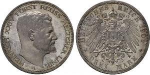3 Mark Principality of Reuss-Greiz (1778 - 1918) Silver Heinrich XXIV, Prince Reuss of Greiz