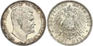 3 Mark Principality of Reuss-Greiz (1778 - 1918) Silver Heinrich XXIV, Prince Reuss of Greiz