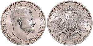 3 Mark Principality of Reuss-Greiz (1778 - 1918) Silver Heinrich XXIV, Prince Reuss of Greiz