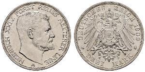 3 Mark Principality of Reuss-Greiz (1778 - 1918) Silver Heinrich XXIV, Prince Reuss of Greiz