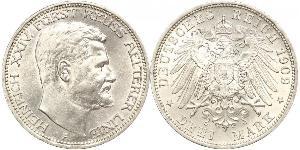 3 Mark Principality of Reuss-Greiz (1778 - 1918) Silver Heinrich XXIV, Prince Reuss of Greiz