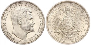 3 Mark Principality of Reuss-Greiz (1778 - 1918) Silver Heinrich XXIV, Prince Reuss of Greiz