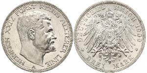 3 Mark Principality of Reuss-Greiz (1778 - 1918) Silver Heinrich XXIV, Prince Reuss of Greiz