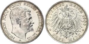 3 Mark Principality of Reuss-Greiz (1778 - 1918) Silver Heinrich XXIV, Prince Reuss of Greiz