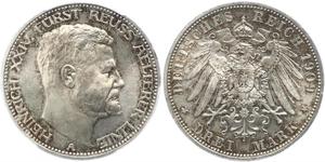 3 Mark Principality of Reuss-Greiz (1778 - 1918) Silver Heinrich XXIV, Prince Reuss of Greiz