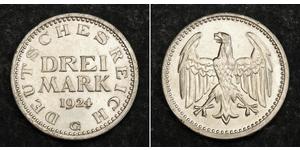 3 Mark Weimar Republic (1918-1933) Silver 