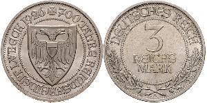 3 Mark Free City of Lübeck 銀 