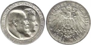 3 Mark Kingdom of Württemberg (1806-1918) 銀 威廉二世 (德国)