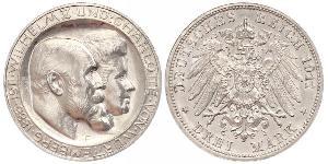 3 Mark Kingdom of Württemberg (1806-1918) 銀 威廉二世 (德国)