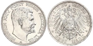 3 Mark Principality of Reuss-Greiz (1778 - 1918) 銀 亨利二十四世 (羅伊斯-格賴茨)