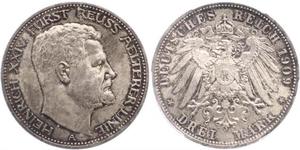 3 Mark Principality of Reuss-Greiz (1778 - 1918) 銀 亨利二十四世 (羅伊斯-格賴茨)