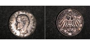 3 Mark 巴伐利亞王國 (1806 - 1918) 銀 奥托 (巴伐利亚国王)