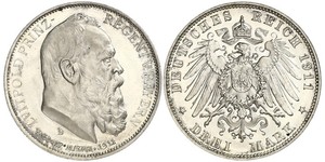 3 Mark 巴伐利亞王國 (1806 - 1918) 銀 奥托 (巴伐利亚国王)