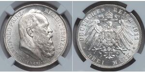 3 Mark 巴伐利亞王國 (1806 - 1918) 銀 奥托 (巴伐利亚国王)