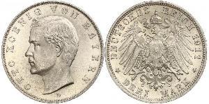 3 Mark 巴伐利亞王國 (1806 - 1918) 銀 奥托 (巴伐利亚国王)