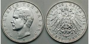 3 Mark 巴伐利亞王國 (1806 - 1918) 銀 奥托 (巴伐利亚国王)