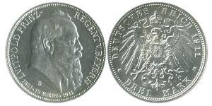 3 Mark 巴伐利亞王國 (1806 - 1918) 銀 奥托 (巴伐利亚国王)