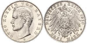 3 Mark 巴伐利亞王國 (1806 - 1918) 銀 奥托 (巴伐利亚国王)