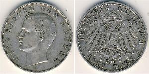 3 Mark 巴伐利亞王國 (1806 - 1918) 銀 奥托 (巴伐利亚国王)