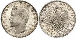 3 Mark 巴伐利亞王國 (1806 - 1918) 銀 奥托 (巴伐利亚国王)
