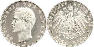 3 Mark 巴伐利亞王國 (1806 - 1918) 銀 奥托 (巴伐利亚国王)