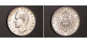 3 Mark 巴伐利亞王國 (1806 - 1918) 銀 奥托 (巴伐利亚国王)