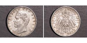 3 Mark 巴伐利亞王國 (1806 - 1918) 銀 奥托 (巴伐利亚国王)
