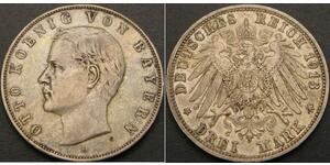 3 Mark 巴伐利亞王國 (1806 - 1918) 銀 奥托 (巴伐利亚国王)