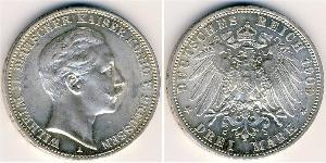 3 Mark 普魯士王國 (1701 - 1918) 銀 威廉二世 (德国)