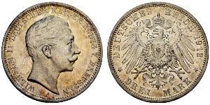 3 Mark 普魯士王國 (1701 - 1918) 銀 威廉二世 (德国)
