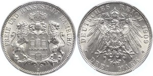 3 Mark 汉堡 / 联邦州 (德国) 銀 