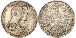 3 Mark 萨克森-魏玛-艾森纳赫 (1809 - 1918) 銀 威廉·恩斯特 (萨克森-魏玛-艾森纳赫)