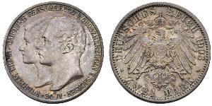 3 Mark 萨克森-魏玛-艾森纳赫 (1809 - 1918) 銀 威廉·恩斯特 (萨克森-魏玛-艾森纳赫)