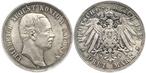 3 Mark 萨克森王国 (1806 - 1918) 銀 弗里德里希·奥古斯特三世 (萨克森国王)