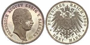 3 Mark 萨克森王国 (1806 - 1918) 銀 弗里德里希·奥古斯特三世 (萨克森国王)