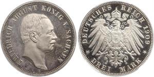 3 Mark 萨克森王国 (1806 - 1918) 銀 弗里德里希·奥古斯特三世 (萨克森国王)