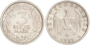 3 Mark / 3 Reichsmark République de Weimar (1918-1933) Argent 