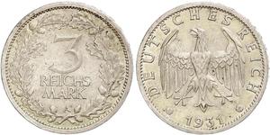 3 Mark / 3 Reichsmark République de Weimar (1918-1933) Argent 