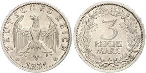3 Mark / 3 Reichsmark République de Weimar (1918-1933) Argent 